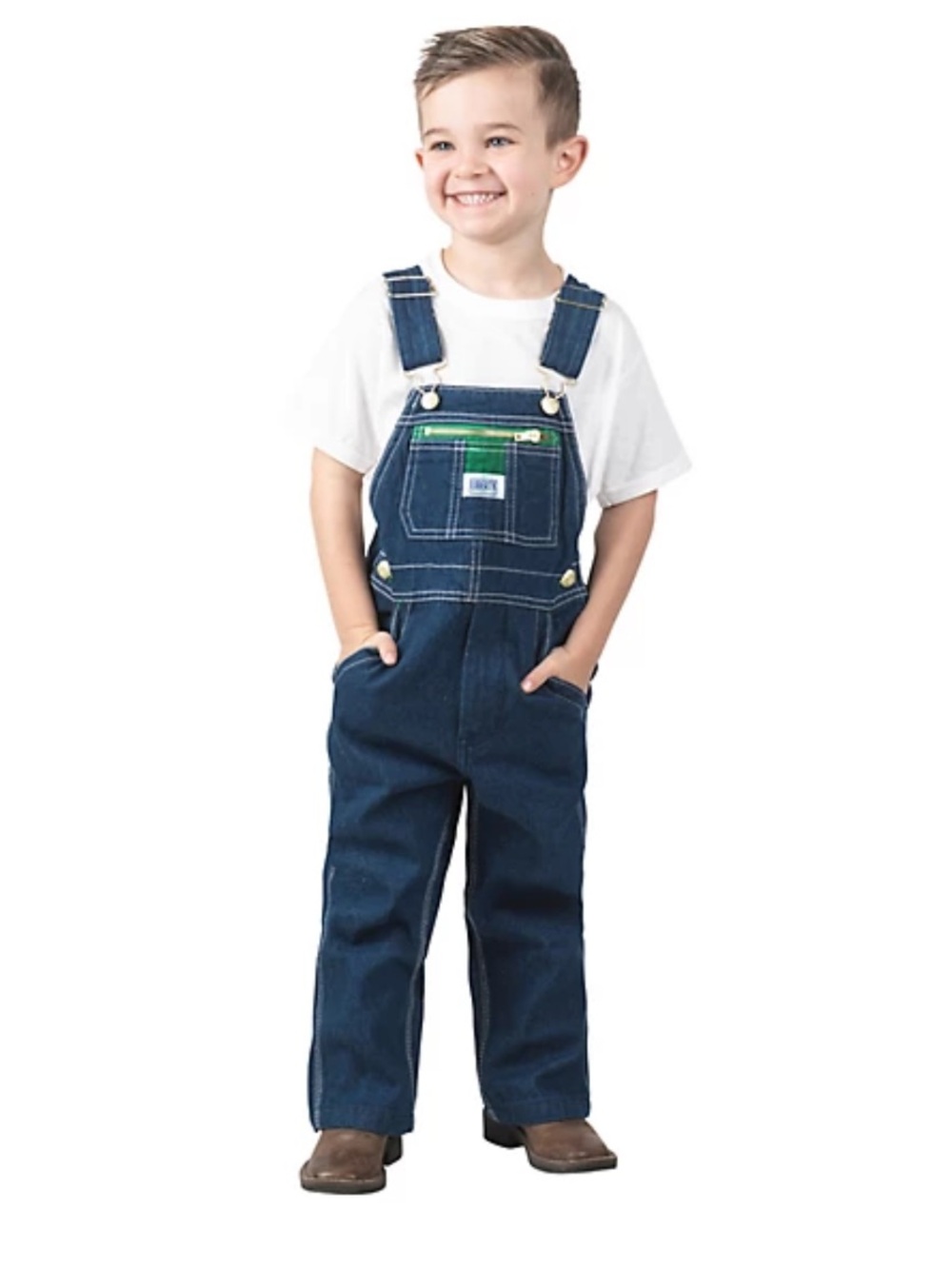 liberty Blue Denim Kids Overalls with Green Trim